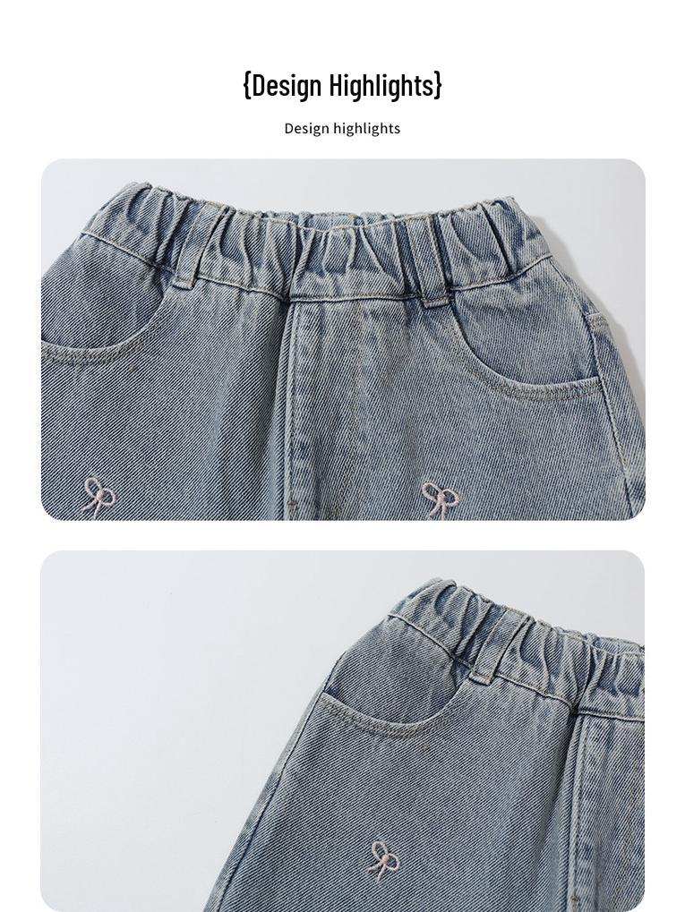 2025 New Spring Embroidered Toddler Girls' Loose Jeans
