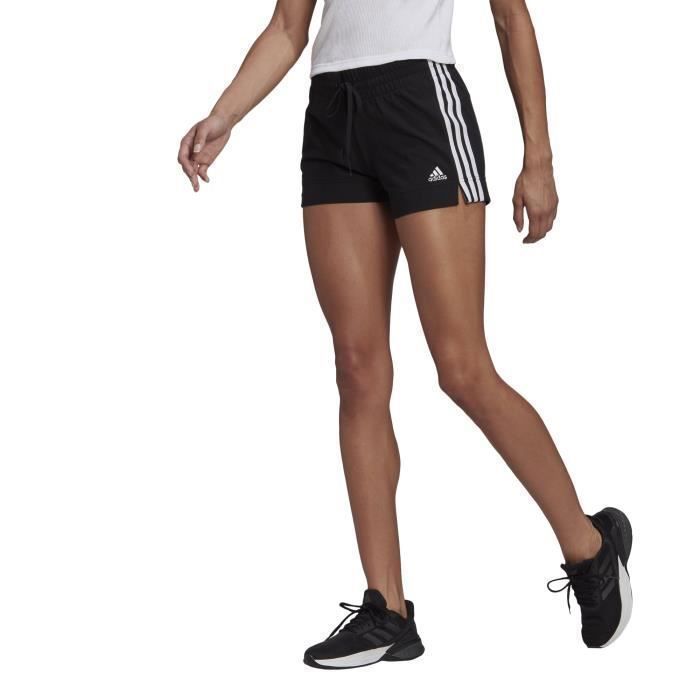 Dámské šortky - Adidas - Essentials Slim 3-Stripes - Černé - Polyester - Běžné