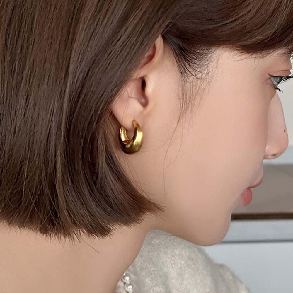 925 Silver Needle Golden Round Earrings Elegant Silver Ear Buckles Brilliant Circle Earrings  Daily