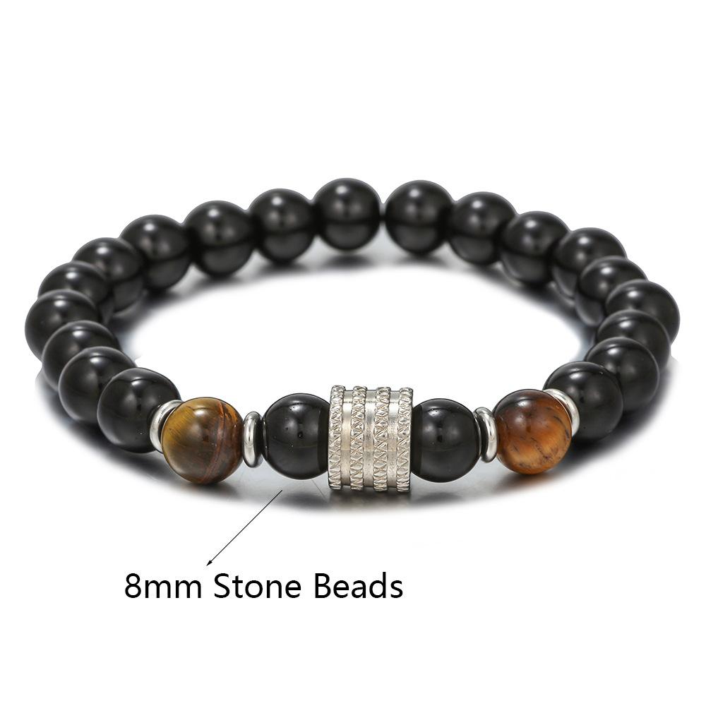 Handmade Natural Volcanic Stone Snowflake Stone Bead Bracelet Men's Retro 10/8mm Elastic Bead Couple Bracelet