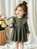 Baby Mädchen Spitze Rüschen Langarmkleid - Retro Elegantes Geripptes Design für Frühling & Herbst