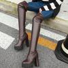 Large Size Autumn and Winter Women's Boots Waterproof Platform High-heeled Knee Boots H