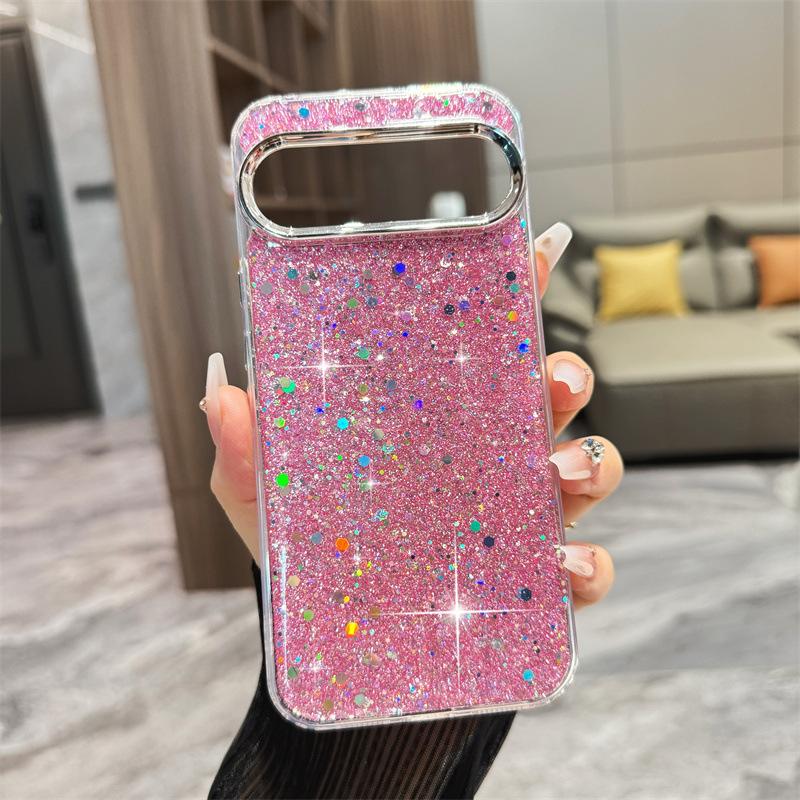 

Sequins Ins Glitter Rhinestone Phone Case for Google Pixel 10 Pro XL 9 Pro 9A 8 8A Electroplated Lens Shinning Bling Hard Cover Google Pixel 8 Pro рожевий