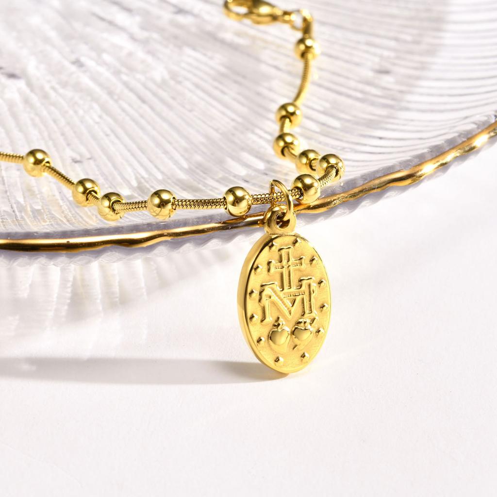 Rosary Bracelet Gold Plated Stainless Steel Religious Cross And Virgin Mary Prayer Bracelets Jewelrygifts  For Women Girls