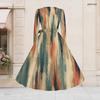 Women Plus Size V Neck Long Sleeve Printed Light Blue A Line Flared Dress With Belt