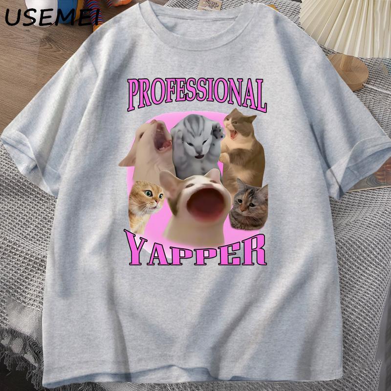 

Professional Yapper Cat Graphic T Shirts Men Cotton Short Sleeve T-shirts Casual O Neck Printed T Shirt Streetwear Tops XXXL сірий