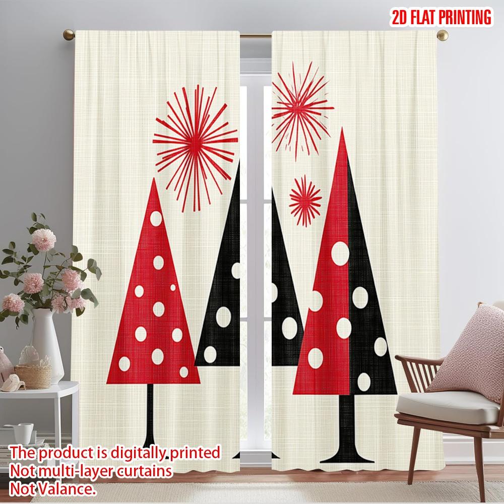 

2pcs,2D plane printing Creative Curtains Buffalo Plaid Christmas Trees Snowflakes (3) Versatile 100% Polyester (without rod) 52.50×116.00 CM 2pcs