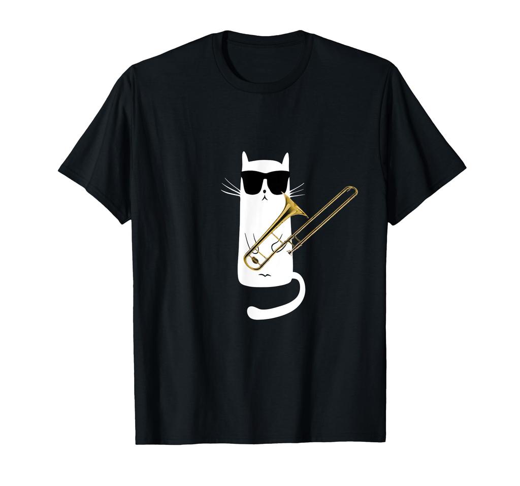 Funny Cat with Sunglasses Playing Trombone T-Shirt