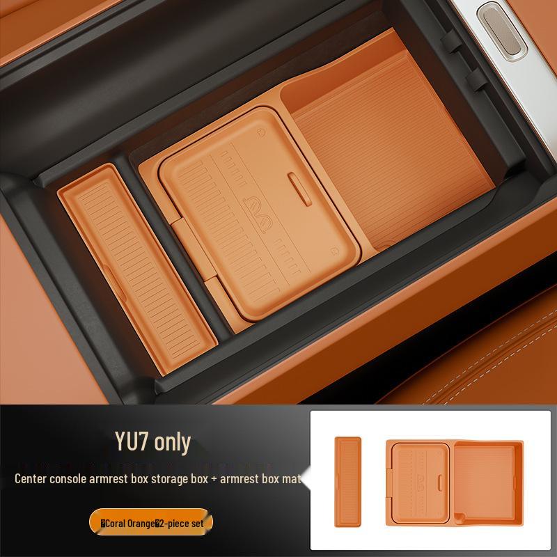 Dual-Layer Silicone Organizer with Mat for Yu7 Center Console Armrest Box