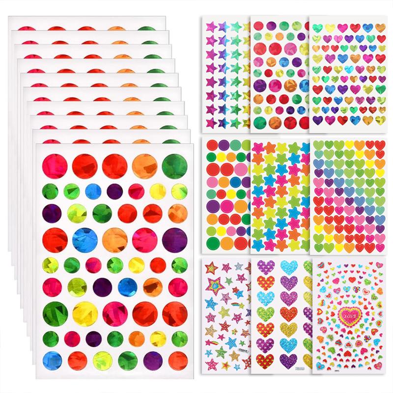 10~50sheets Scrapbook Stickers with Stars Hearts Circles Dazzling Colors for DIY Crafts Journaling Memory Book Decoration TMZ