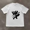 New Korean Japanese Fashion Street Large Guitar Cat Pattern Printed T-shirt and Wo Short Sleeves Y2K Top T-shirt