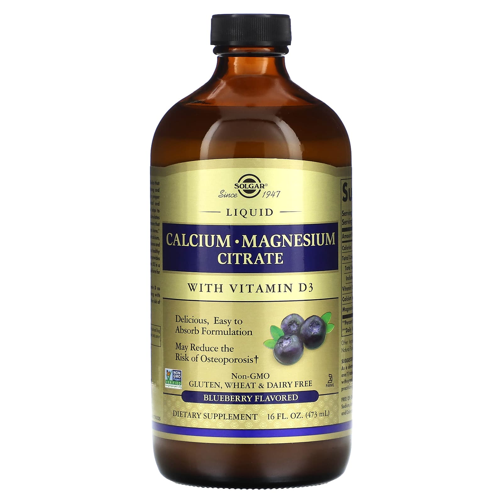 

Liquid Calcium Magnesium Citrate with Vitamin D3, Natural Blueberry Flavor, 473 Ml (16 Fl Oz)