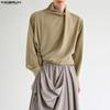 INCERUN Oversized Men Casual High Neck Long Sleeve Side Twisted Shirts Tops