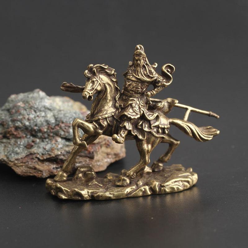 1 Pcs Brass Chinese God Of Wealth Riding Horse Guan Gong Statue Home Decoration Accessories Copper Office Desk Decor Ornaments