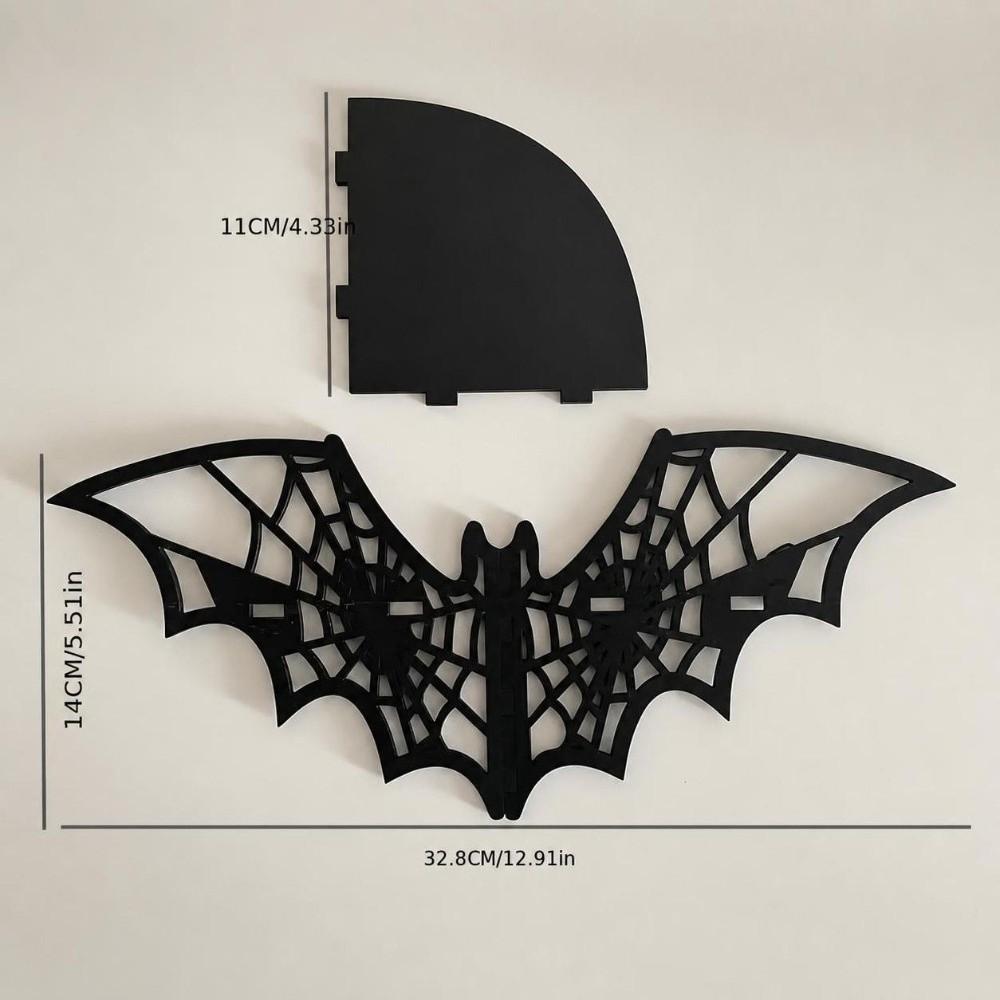 Black Bat Corner Shelf Wooden Wall Display Shelf Spooky Decor Floating Storage Shelf Party