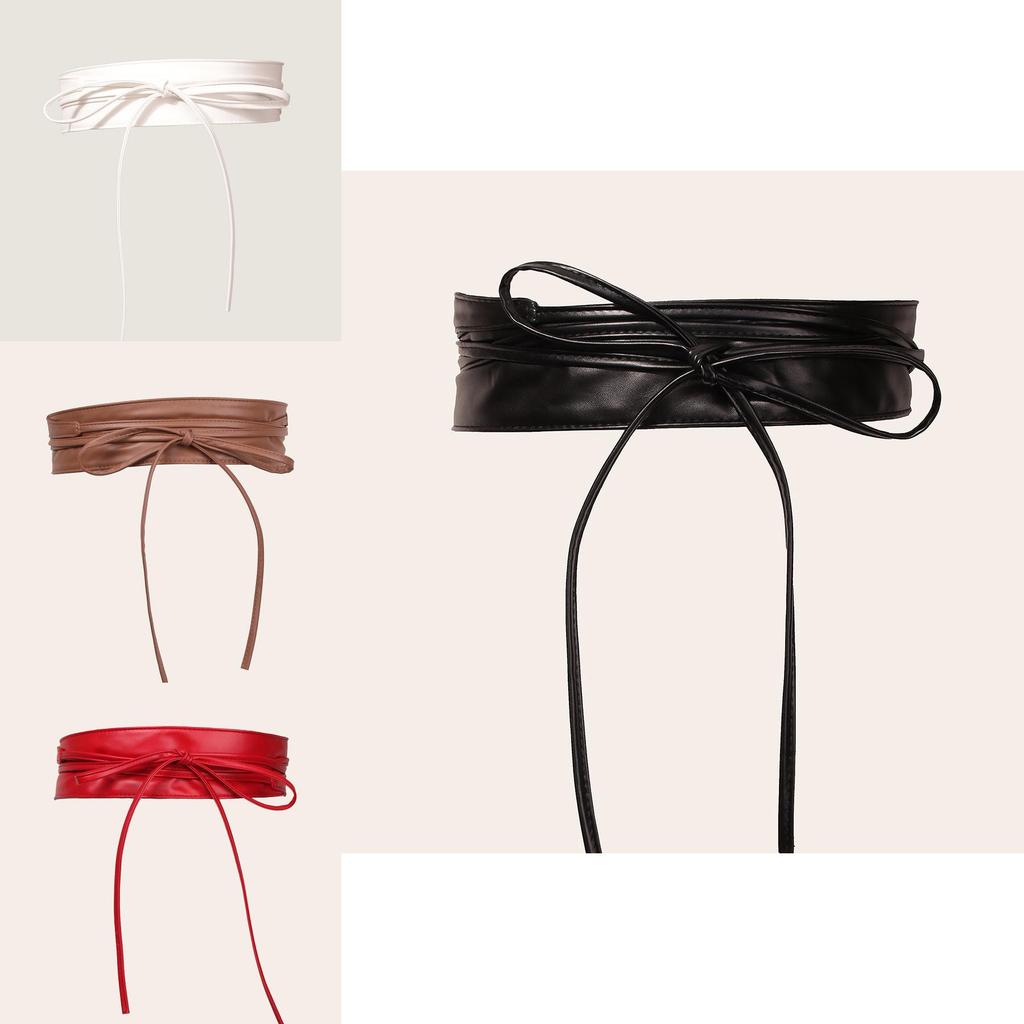 Casual Womens Faux Leather Wide Waist Belt With Bow Knot For Office And Weekend