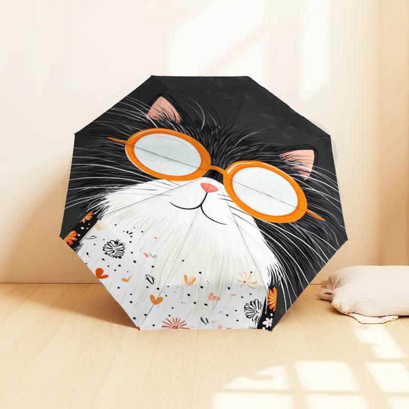 1pc cat glasses Pattern Umbrella Design Automatic Opening and Closing Umbrella, High-quality Travel Umbrella, Lightweight and Portable, -56