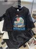 Surf Hawaii Graphic TShirt Washed Cotton Short Sleeve Top Retro Acid Wash Coconut Tree Printed Tee Summer Loose Fit Streetwear