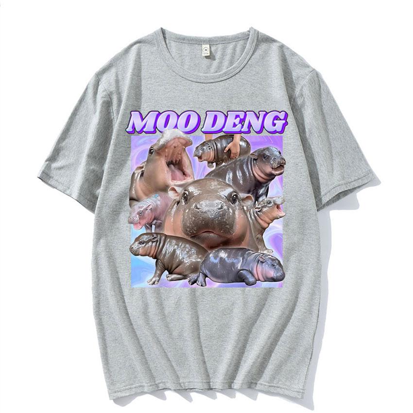 

Cute Baby Hippo Moo Deng Kawaii Funny T Shirts for Unisex Women Summer Casual Oversized Tshirt Vintage Fashion Pure Cotton T Shirt 4XL