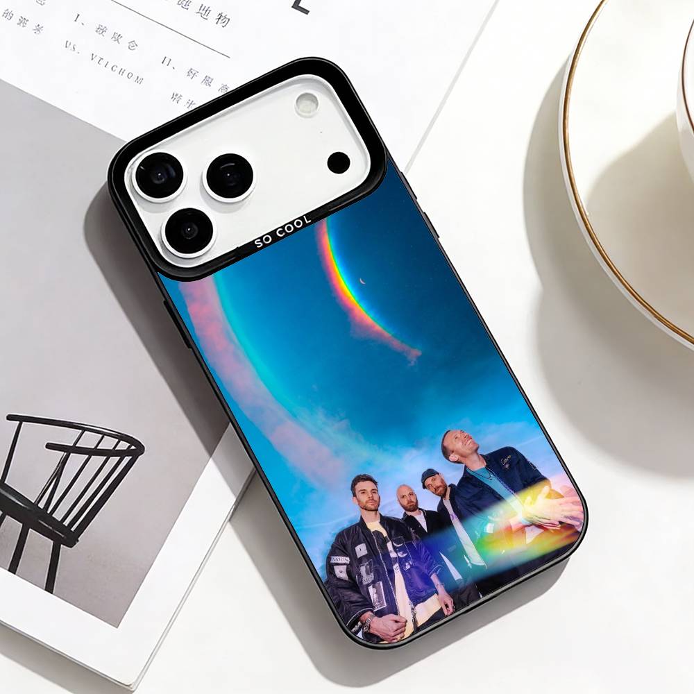 

C-Coldplay Britpop Icon Shell Phone Case For iPhone17,16,15,14,13,12,11 Plus,Pro Max Black Border Silver Plated Cover iPhone15