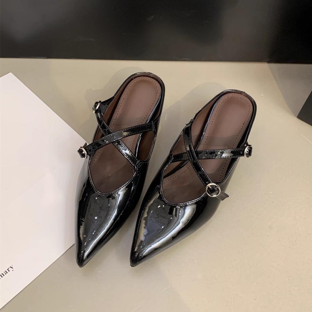 French style with skirt half slippers women's outer wear 2025 spring and summer bag head pointed head shallow mouth soft bottom inner height increase