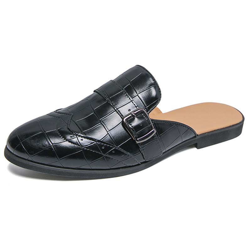 Luxury New Designer Men's Crocodile Pattern Patent Leather Half Shoes For Men Mules Sandals Casual Shoes Slides Loafers Slippers