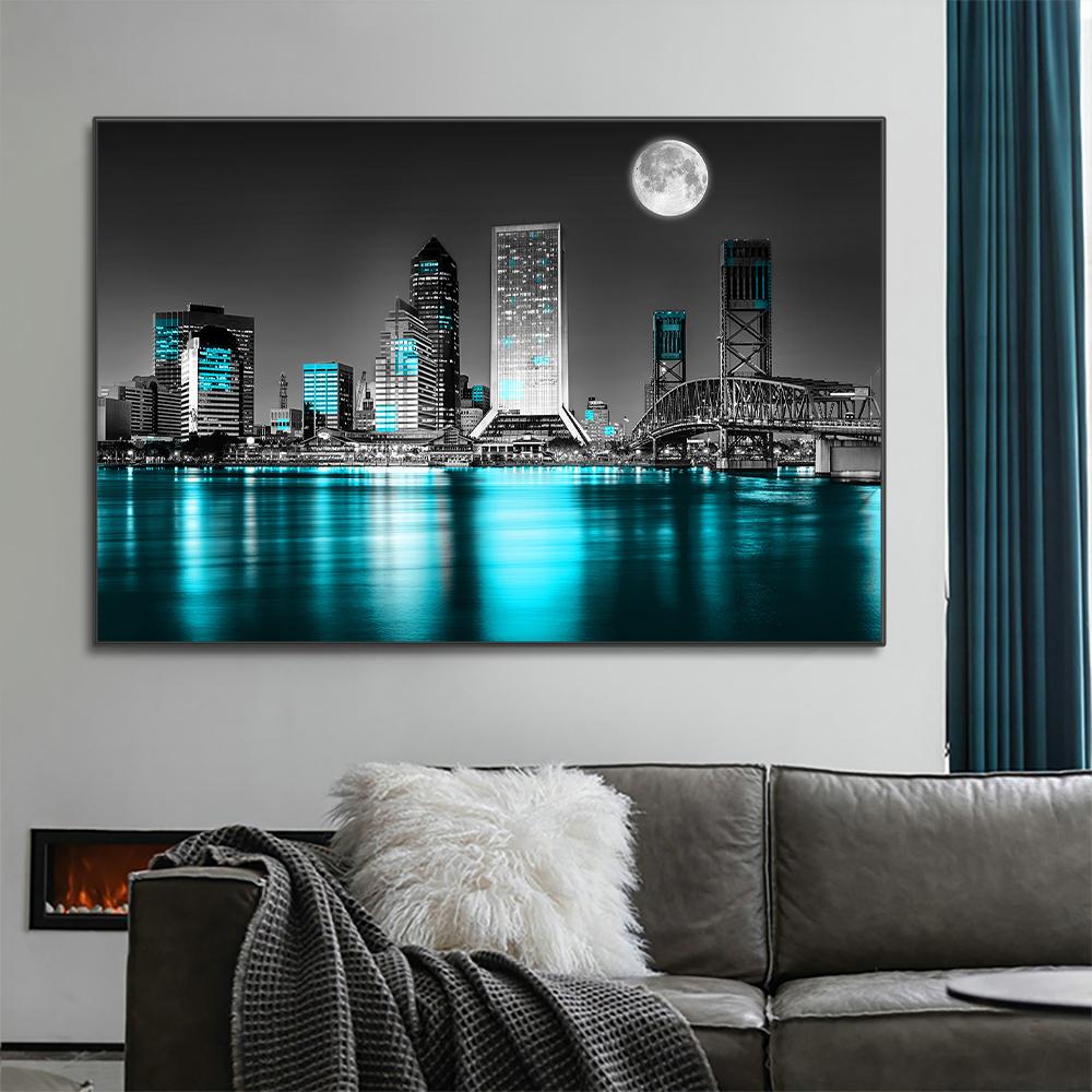 New York City Building Wall Art Canvas Painting Abstract Black White Landscape Posters and Prints Picture for Living Room Decor