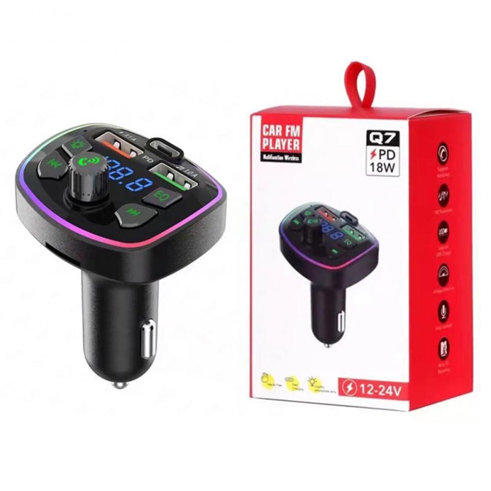 Auto Bluetooth 5.0 FM-Transmitter PD 18W Typ-C Dual USB 4.2A Schnellladegerät LED-Hintergrundbeleuchtung Atmosphärenlicht MP3-Player Verlustfreie Musik