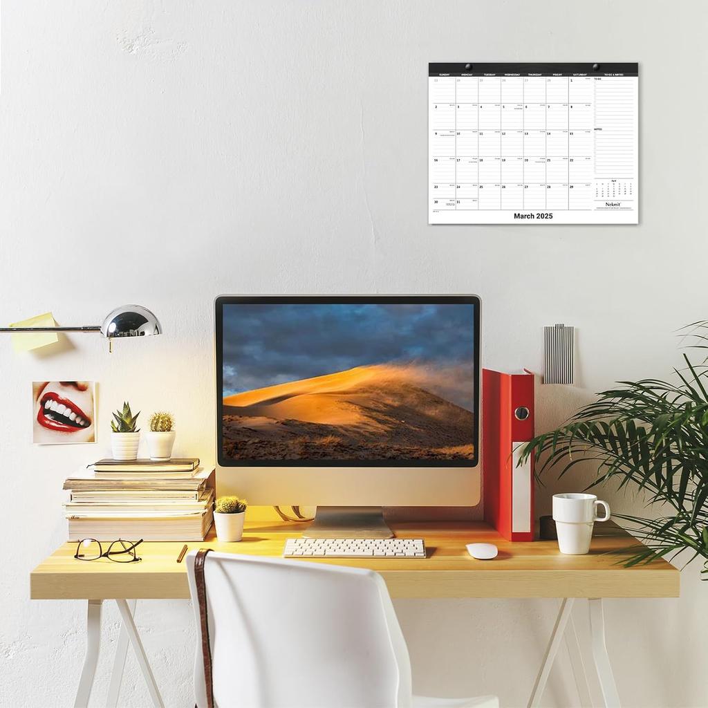 Nekmit Desk Calendar 2026, Yearly Monthly Desk Pad Calendar for Planning, Ruled Blocks, January 2026 - December 2026, 14" x 11", Black