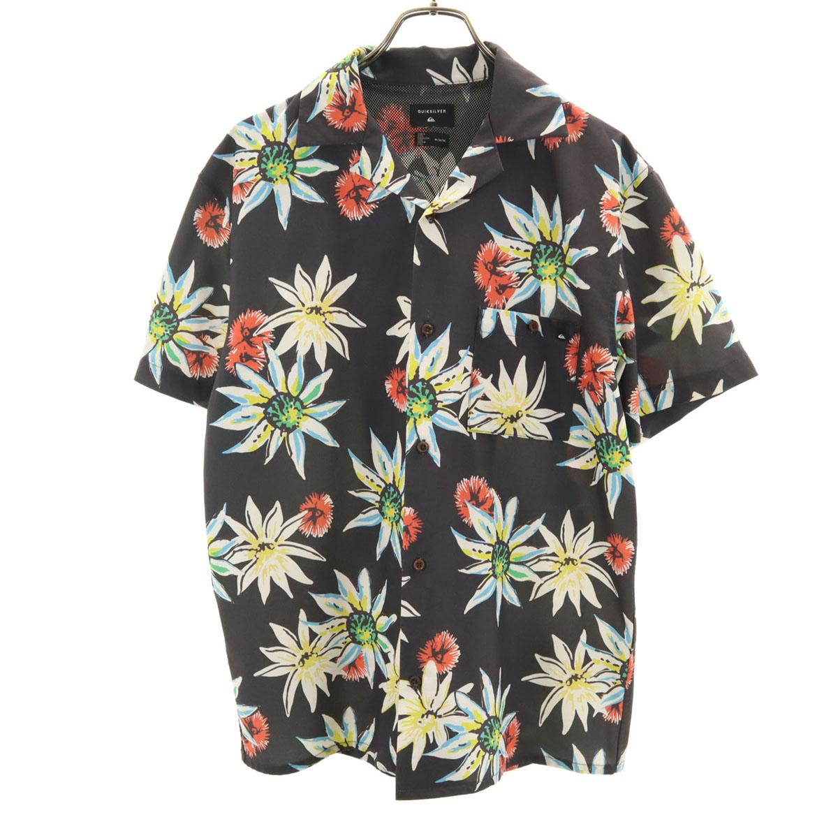 

Quiksilver Цветочная рубашка Алоха с коротким рукавом M угольный Отложной воротник Мужская Б/у