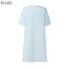 ZANZEA Women Casual Round Neck Short Sleeve Summer Subtle Patterned Dress
