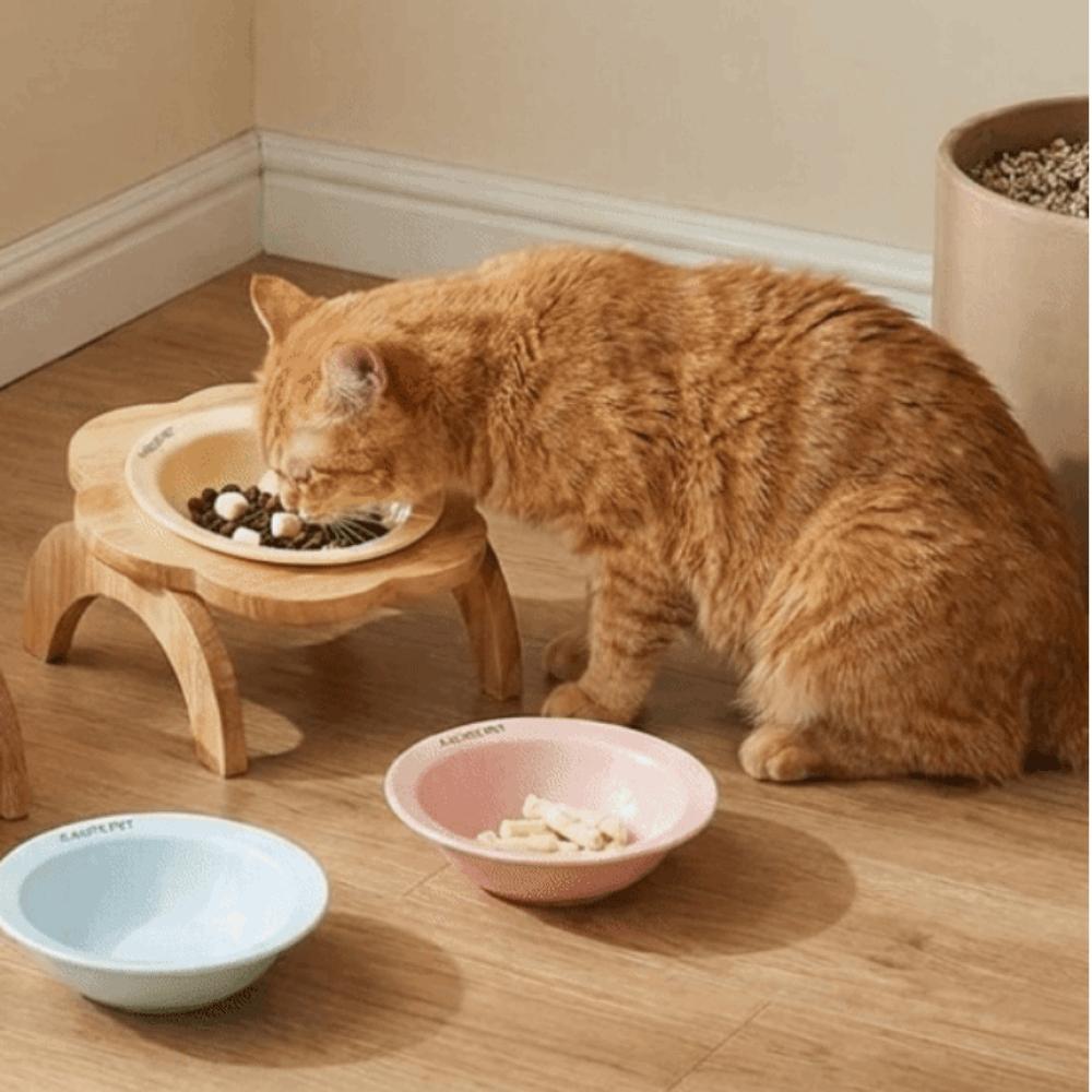 Ceramic Flower Shaped Pet Bowl Non-Slip Raised Cat Food Bowl Elevated Cat Bowl Neck Protection