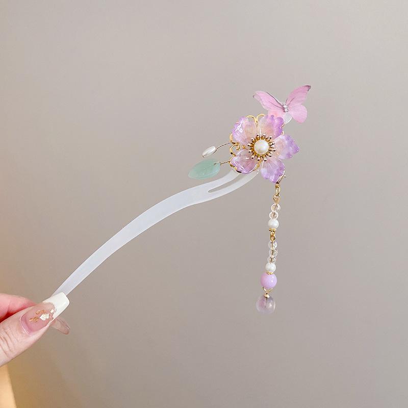 Elegant Retro Tassel Hairpin for Hanfu Updo - Women's Chinese Style Metal Hair Clip