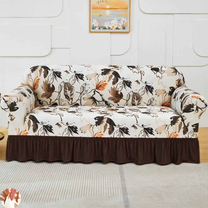 High Elastic Stretchable Easy Fit Universal Furniture Protector Printed Sofa Slipcover Couch Cover with Skirt Durable Washable