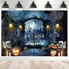 Halloween Party Hintergrund Horror Nacht Mond Gruseliger Wald Schloss Kürbis Friedhof Schädel Halloween Deko Banner Foto Hintergrund