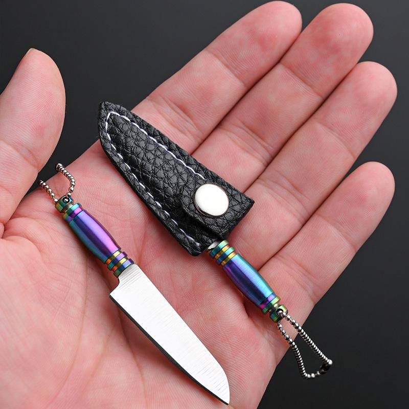 Mini Stainless Steel Sharp Blade Fixed Blade Knife Portable Pocket Keychain Unpacking Knife Camping Survival With Leather Case
