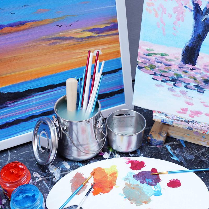Oil painting brush washer stainless steel oil pot with removable porous filter sealed stainless steel paint brush cleaner
