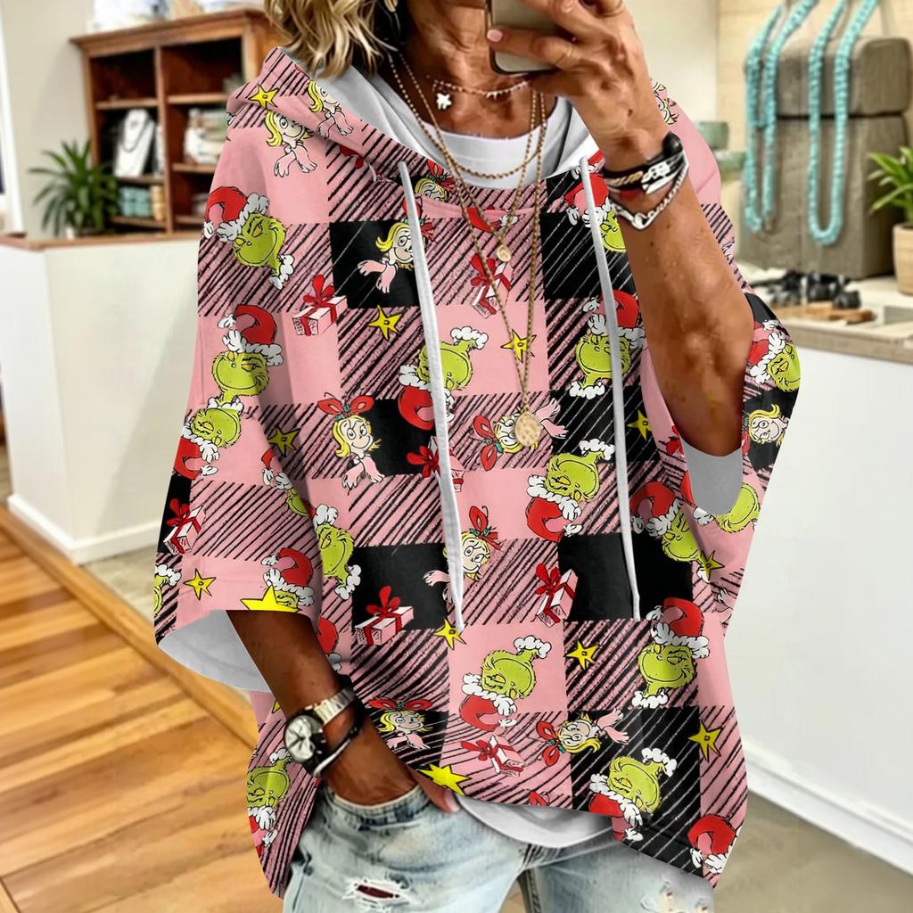 Women's Christmas Print Hooded Loose Fit Sweatshirt