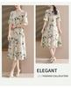 Sophisticated Summer Dress for Middle-aged Women - Waist-cinching, Mid-length Printed Style