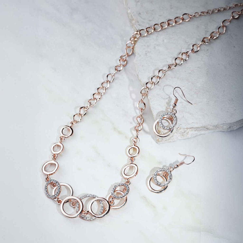 Rose Gold Plated Stone Studded Jewellery Set
