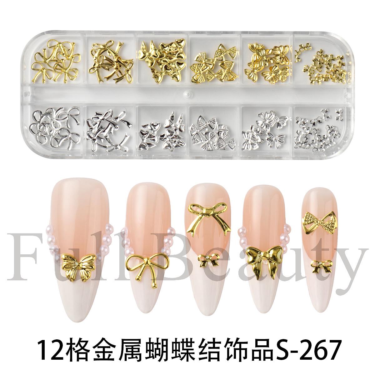 

12 grid nail art jewelry ins metal bow gift tie nail art jewelry