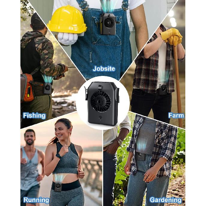 Portable Fan 10000mAh Rechargeable, Mini Waist Fan With Max 24H Working Time, 3 Speeds 5100RPM Strong Airflow Wearable Personal Clip Fan Belt Fan for