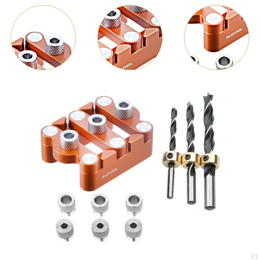 Self Centering Dowel Jig Drill Joinery Kit DIY Furniture Aluminium Alloy Punch 6/8/10mm Bits