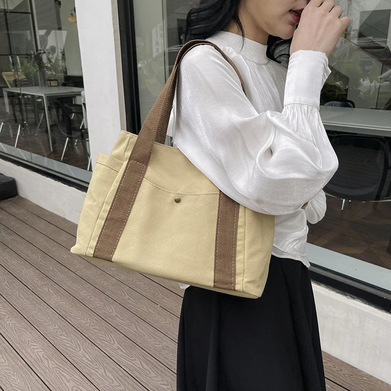 Geantă de umăr stil Preppy Geantă de mână de mare capacitate pentru femei Geantă de pânză solidă ocazională versatilă Geantă pătrată pentru navetă