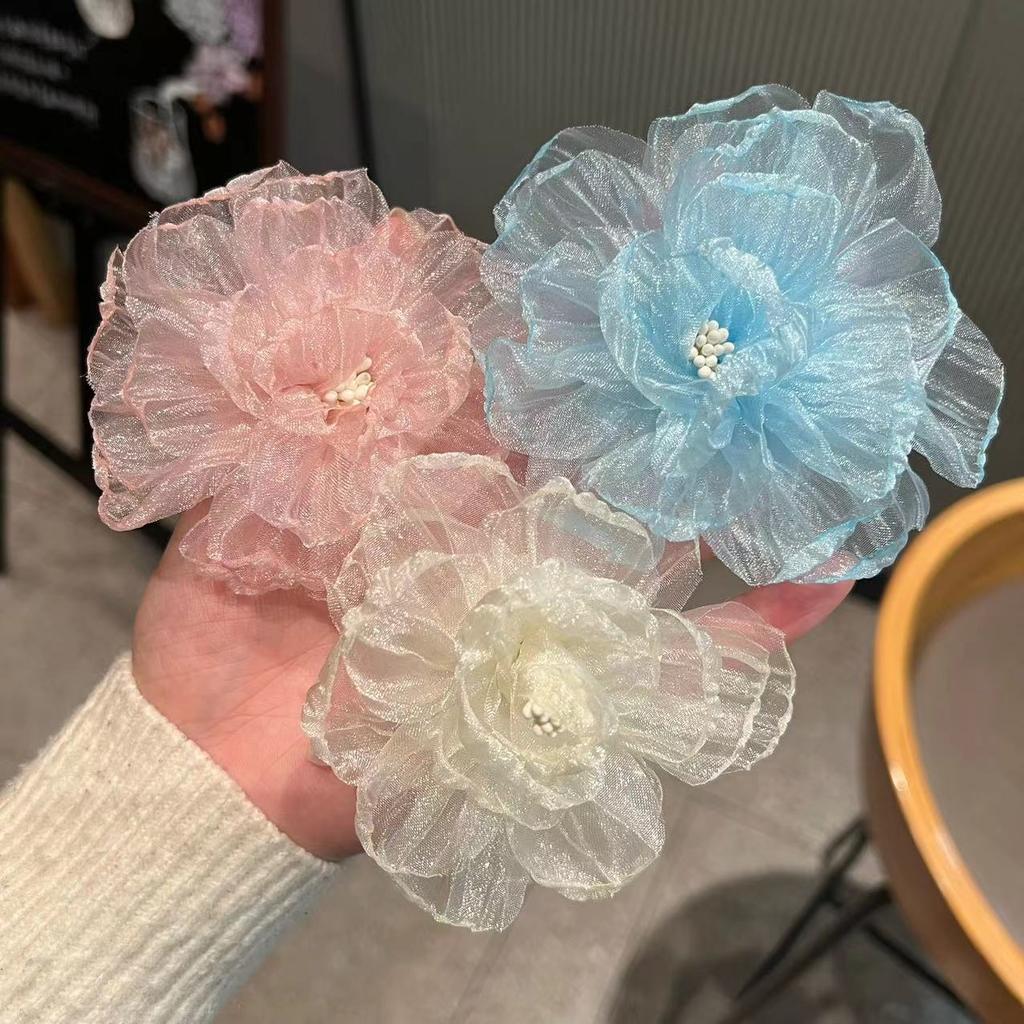 New Sweet Mesh Flower Hair Clip Women Girls Side Section Bangs Hairpin Seaside Vacation Photo Hair Accessories