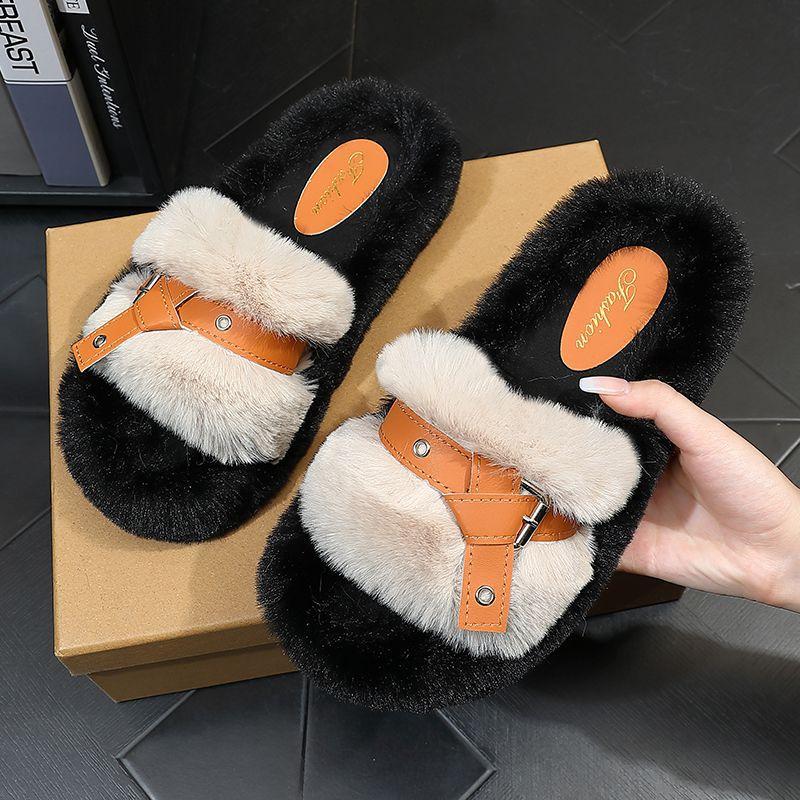 Cotton slippers women's winter new fashion high sense versatile household plush slippers women's winter