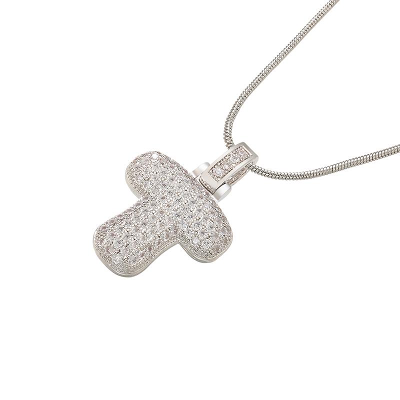 ZHUKOU Silver color Bubble initial letters necklaces 26 letters pendants necklaces for women Brass CZ Jewelry VL34