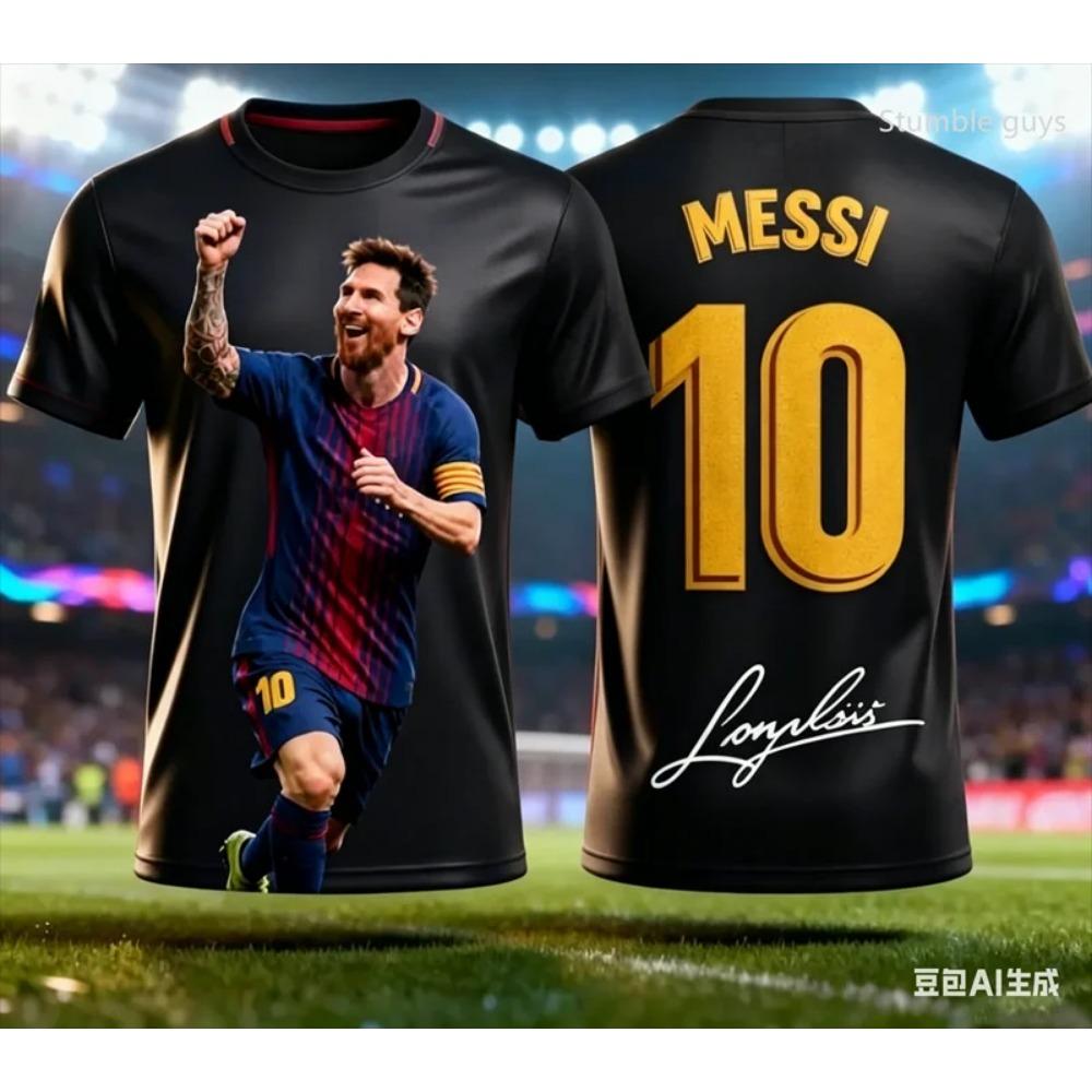 Sommer Messi Print Stickerei Kinderkleidungsset Fußballtrikot T-Shirt. Locker und bequem Geeignet für den täglichen Gebrauch