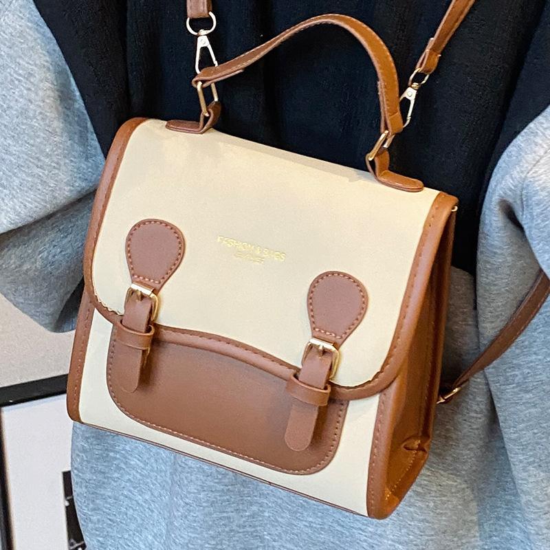 Retro Fashion Contrast Color Backpack for Women New Style Niche Versatile Handbag for College Students Casual Women's Bag for Class