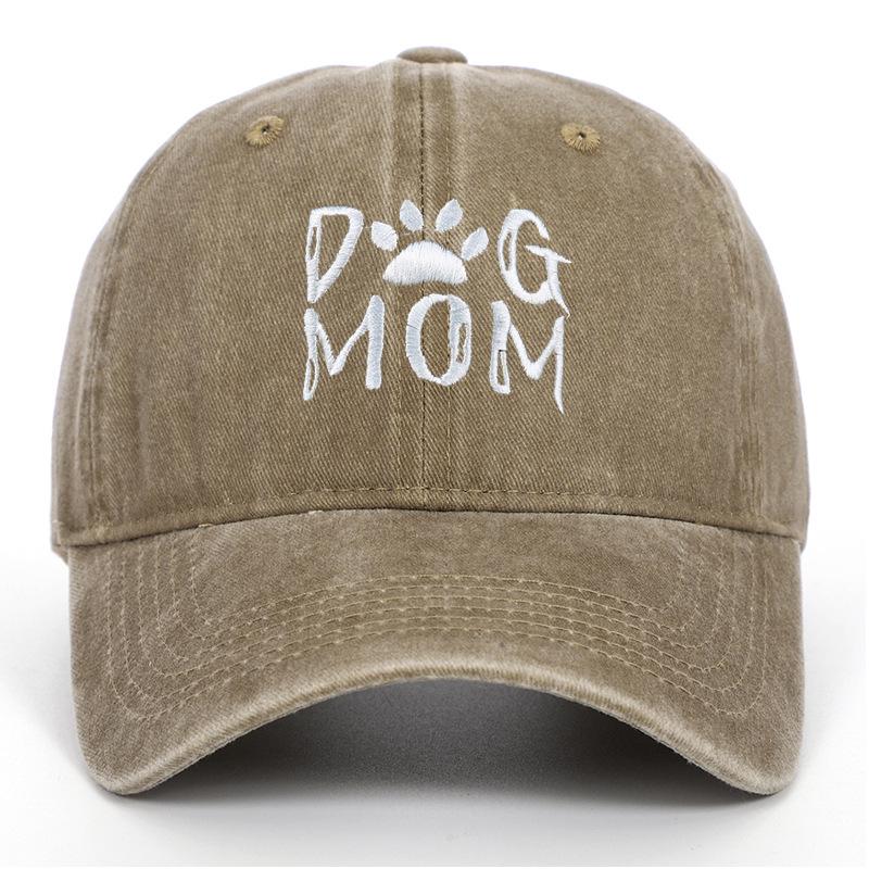 Men's Pure Cotton Distressed Sun Hat with "DOGDADDOGMOM" Embroidery - Large Brim Baseball Cap